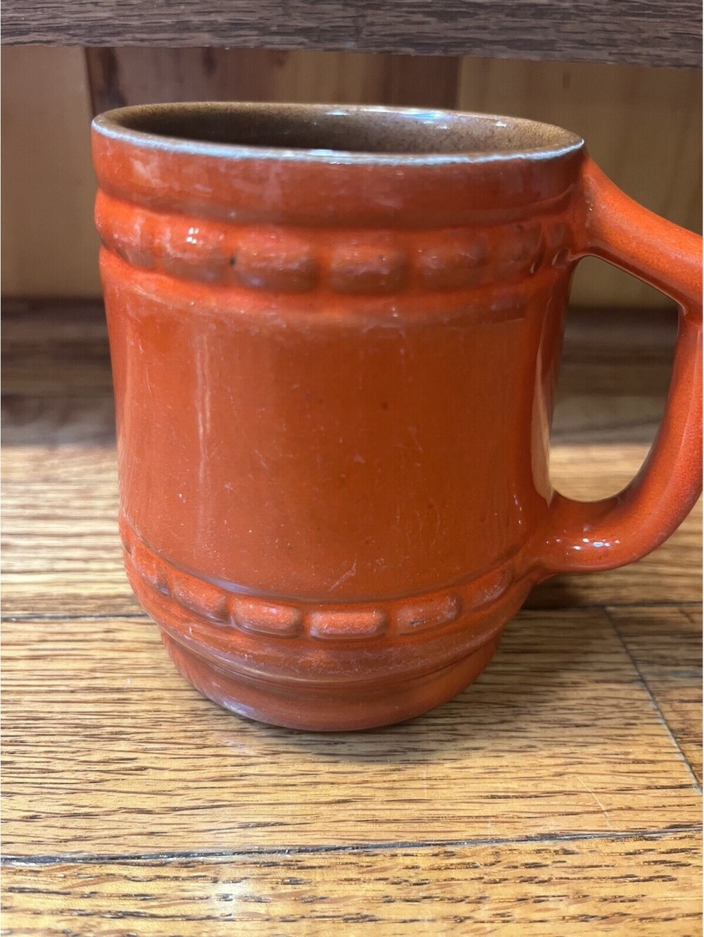 Frankoma Pottery C10 Prairie Plainsman Orange/Brown Coffee Mug Cup Discontinued